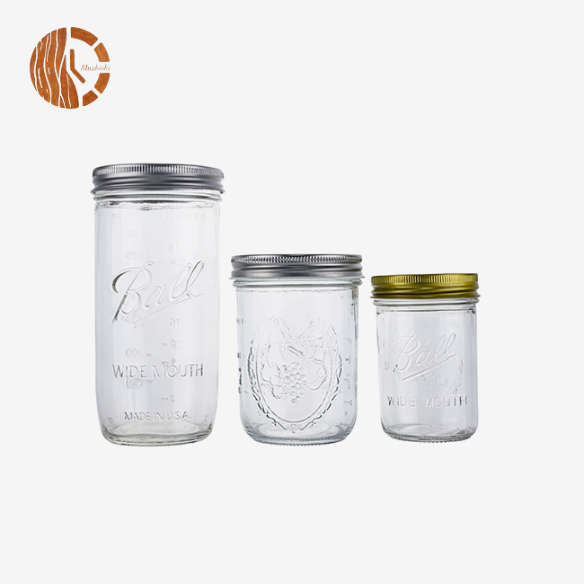 Wide Mouth Glass Mason Jar Set with Silver & Gold Metal Lids
